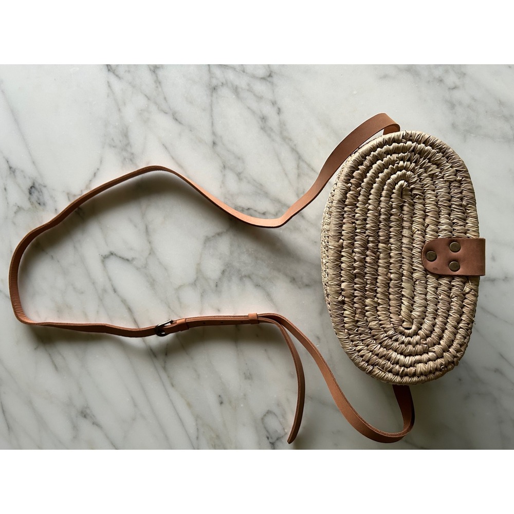 Ten Thousand Villages Woven Straw Crossbody Purse Tan Leather Trim Bangladesh - Picture 13 of 16